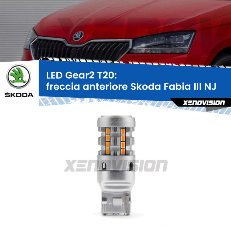 FINE SERIE: NO GARANZIA <strong>Freccia Anteriore LED no-spie per Skoda Fabia III</strong> NJ a parabola doppia. Lampada <strong>T20</strong> modello Gear2 no Hyperflash.