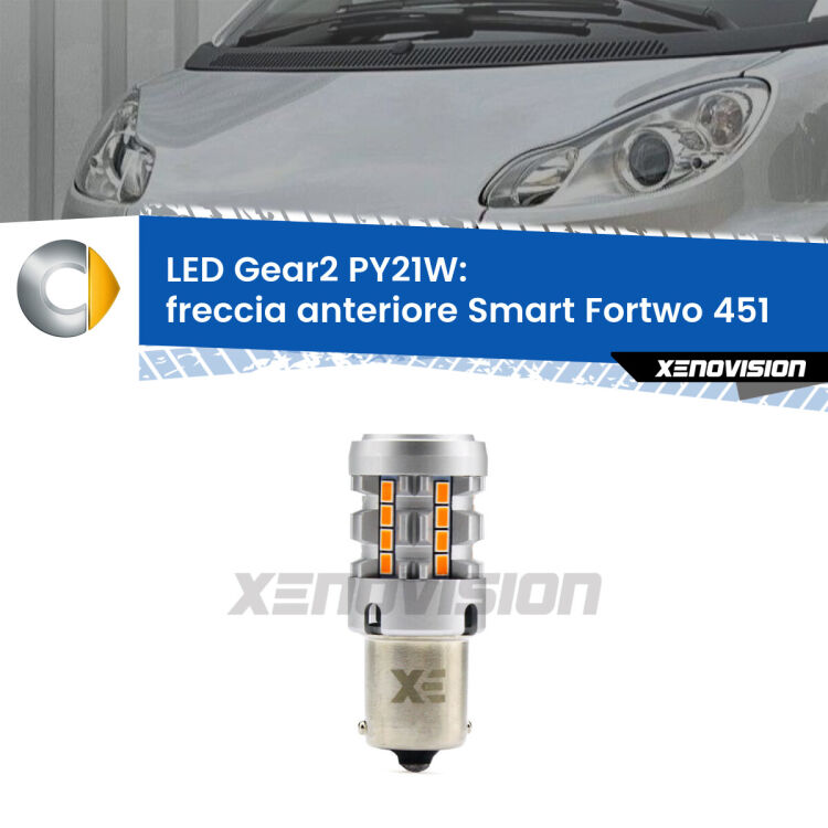 FINE SERIE: NO GARANZIA <strong>Freccia Anteriore LED no-spie per Smart Fortwo</strong> 451 2007 - 2014. Lampada <strong>PY21W</strong> modello Gear2 no Hyperflash.