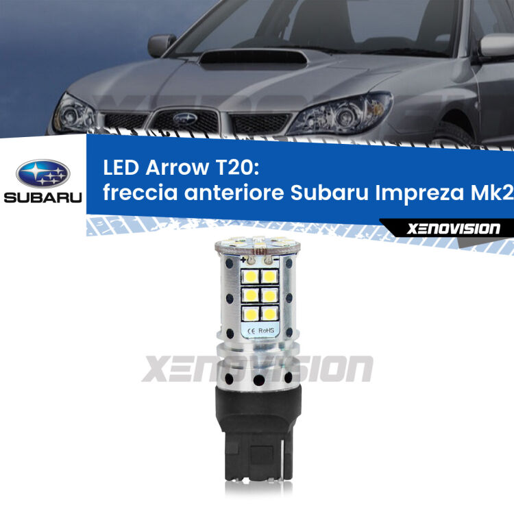 <strong>Freccia Anteriore LED no-spie per Subaru Impreza</strong> Mk2 2000 - 2006. Lampada <strong>T20</strong> no Hyperflash modello Arrow.