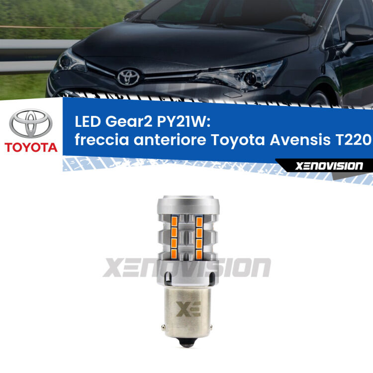 FINE SERIE: NO GARANZIA <strong>Freccia Anteriore LED no-spie per Toyota Avensis</strong> T220 1997 - 2000. Lampada <strong>PY21W</strong> modello Gear2 no Hyperflash.