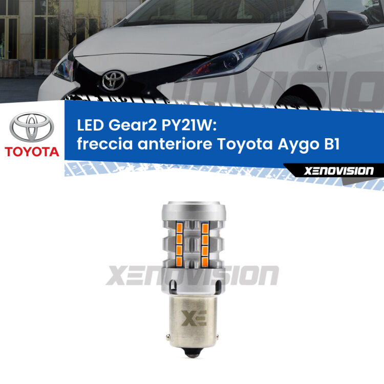 FINE SERIE: NO GARANZIA <strong>Freccia Anteriore LED no-spie per Toyota Aygo</strong> B1 2005 - 2014. Lampada <strong>PY21W</strong> modello Gear2 no Hyperflash.