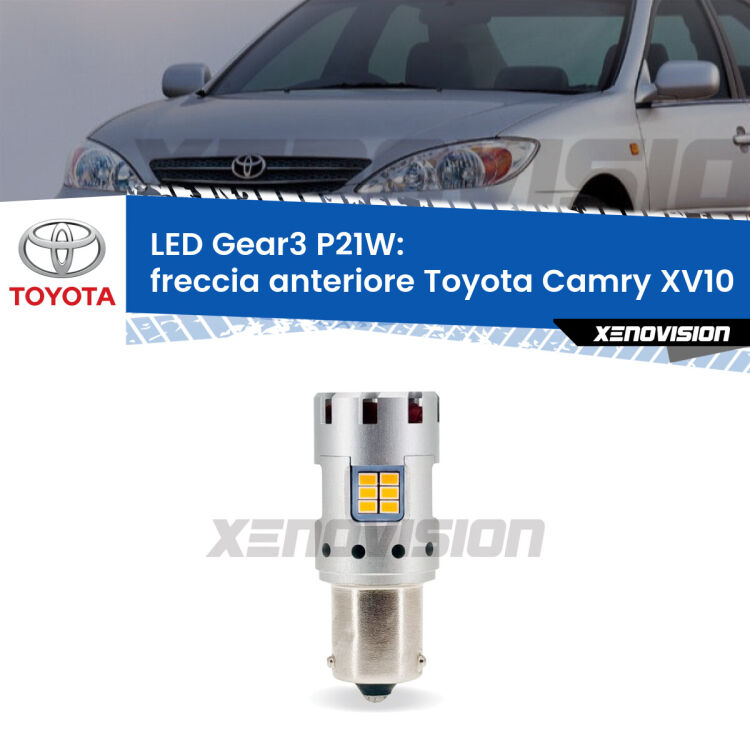 <strong>Freccia Anteriore LED no-spie per Toyota Camry</strong> XV10 1991 - 1996. Lampada <strong>P21W</strong> modello Gear3 no Hyperflash, raffreddata a ventola.