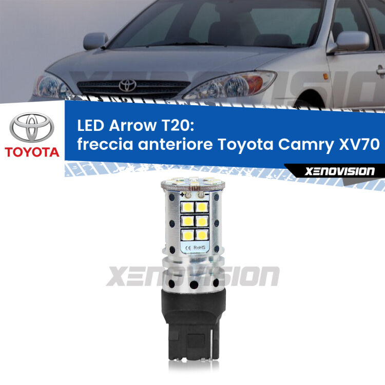 <strong>Freccia Anteriore LED no-spie per Toyota Camry</strong> XV70 2017 in poi. Lampada <strong>T20</strong> no Hyperflash modello Arrow.