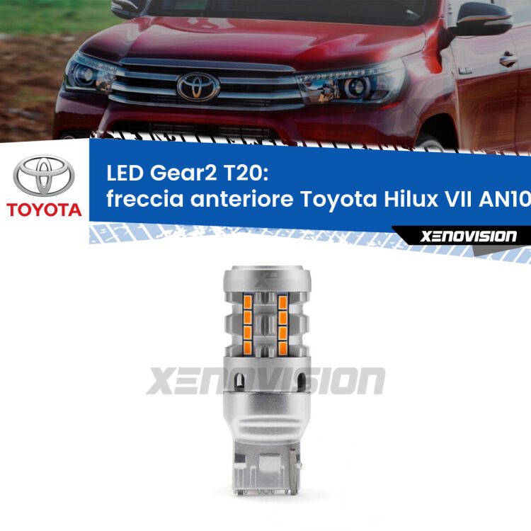 FINE SERIE: NO GARANZIA <strong>Freccia Anteriore LED no-spie per Toyota Hilux VII</strong> AN10 2004 - 2015. Lampada <strong>T20</strong> modello Gear2 no Hyperflash.