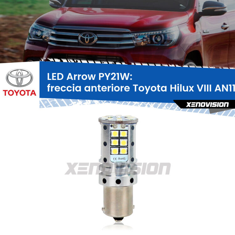 <strong>Freccia Anteriore LED no-spie per Toyota Hilux VIII</strong> AN110 prima serie. Lampada <strong>PY21W</strong> modello top di gamma Arrow.