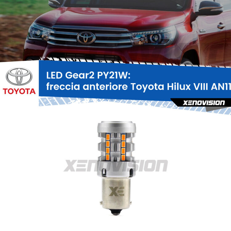 FINE SERIE: NO GARANZIA <strong>Freccia Anteriore LED no-spie per Toyota Hilux VIII</strong> AN110 prima serie. Lampada <strong>PY21W</strong> modello Gear2 no Hyperflash.