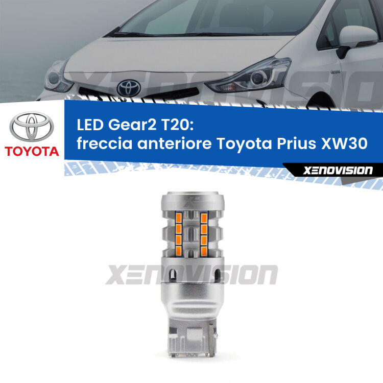 FINE SERIE: NO GARANZIA <strong>Freccia Anteriore LED no-spie per Toyota Prius</strong> XW30 2008 - 2014. Lampada <strong>T20</strong> modello Gear2 no Hyperflash.