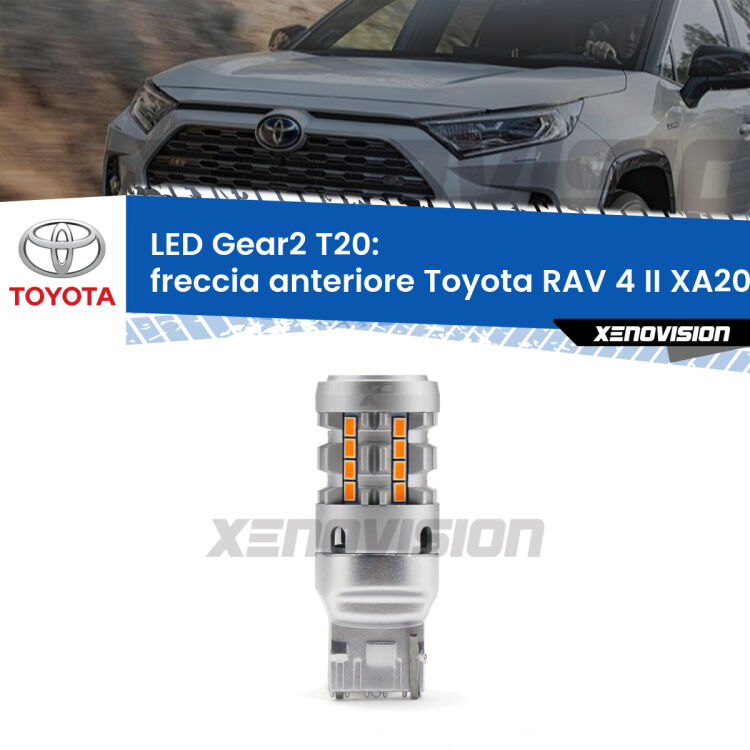 FINE SERIE: NO GARANZIA <strong>Freccia Anteriore LED no-spie per Toyota RAV 4 II</strong> XA20 faro bianco. Lampada <strong>T20</strong> modello Gear2 no Hyperflash.