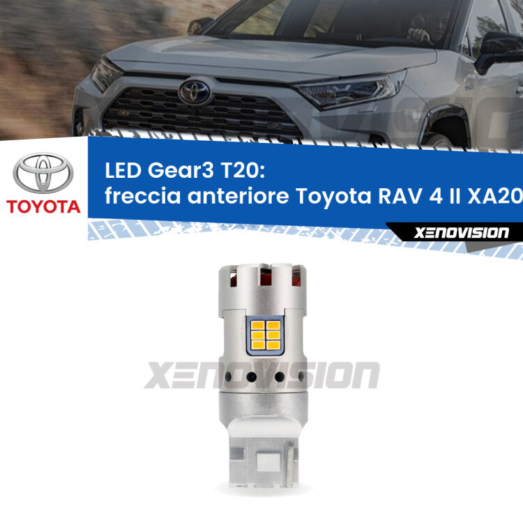 <strong>Freccia Anteriore LED no-spie per Toyota RAV 4 II</strong> XA20 faro bianco. Lampada <strong>T20</strong> modello Gear3 no Hyperflash, raffreddata a ventola.