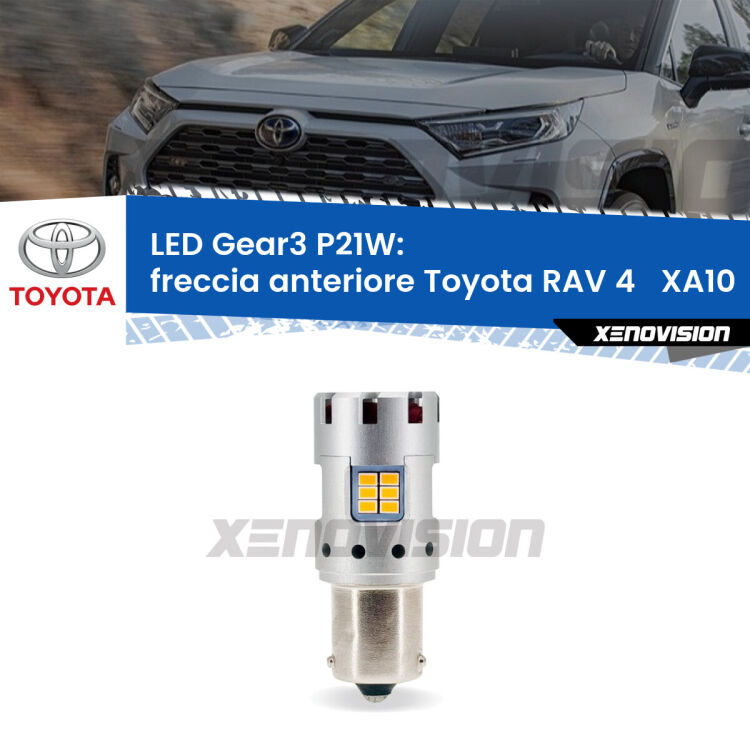 <strong>Freccia Anteriore LED no-spie per Toyota RAV 4  </strong> XA10 1994 - 1997. Lampada <strong>P21W</strong> modello Gear3 no Hyperflash, raffreddata a ventola.