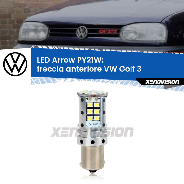 <strong>Freccia Anteriore LED no-spie per VW Golf 3</strong>  faro bianco. Lampada <strong>PY21W</strong> modello top di gamma Arrow.