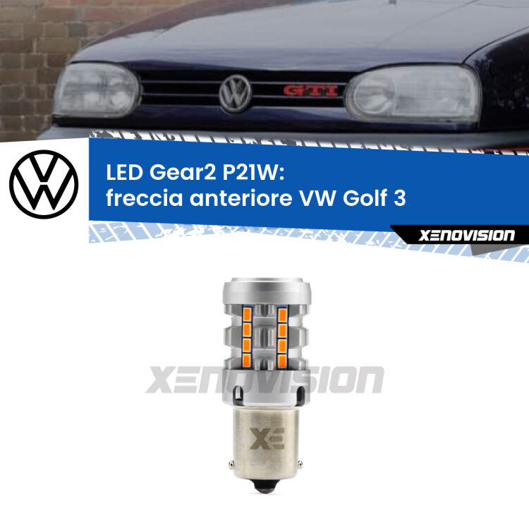 FINE SERIE: NO GARANZIA <strong>Freccia Anteriore LED no-spie per VW Golf 3</strong>  faro giallo. Lampada <strong>P21W</strong> modello Gear2 no Hyperflash.