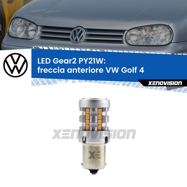 FINE SERIE: NO GARANZIA <strong>Freccia Anteriore LED no-spie per VW Golf 4</strong>  1997 - 2005. Lampada <strong>PY21W</strong> modello Gear2 no Hyperflash.