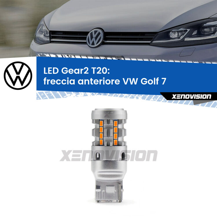 <strong>Freccia Anteriore LED no-spie per VW Golf 7</strong>  2012 - 2019. Lampada <strong>T20</strong> modello Gear2 no Hyperflash.