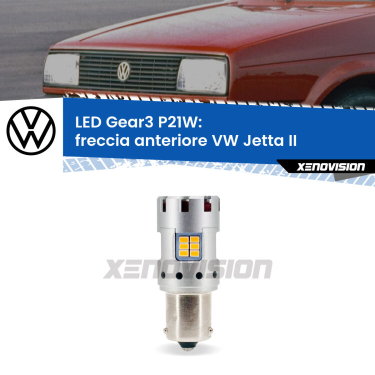 <strong>Freccia Anteriore LED no-spie per VW Jetta</strong> II 1984 - 1992. Lampada <strong>P21W</strong> modello Gear3 no Hyperflash, raffreddata a ventola.