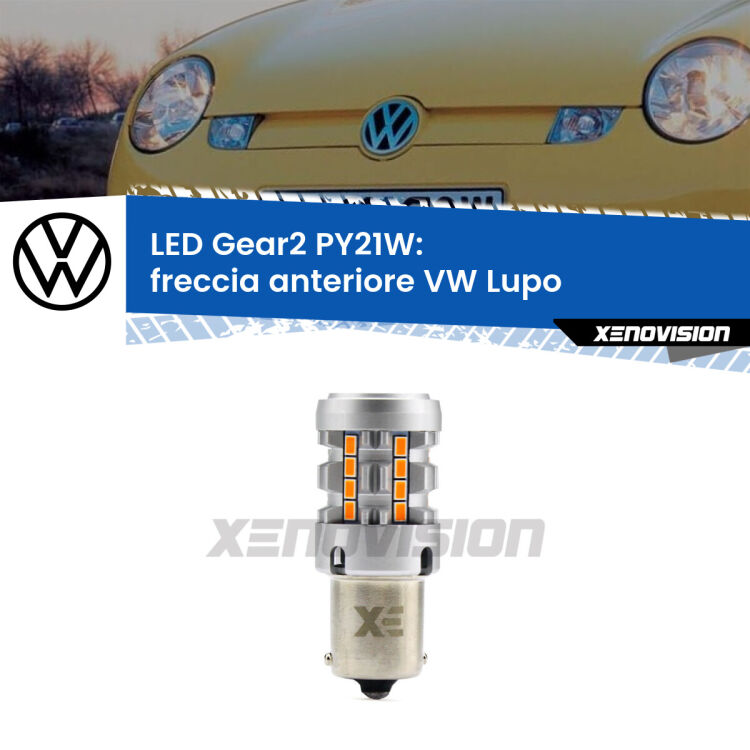 FINE SERIE: NO GARANZIA <strong>Freccia Anteriore LED no-spie per VW Lupo</strong>  1998 - 2005. Lampada <strong>PY21W</strong> modello Gear2 no Hyperflash.