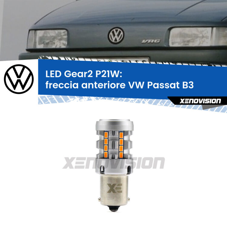 FINE SERIE: NO GARANZIA <strong>Freccia Anteriore LED no-spie per VW Passat</strong> B3 1988 - 1993. Lampada <strong>P21W</strong> modello Gear2 no Hyperflash.