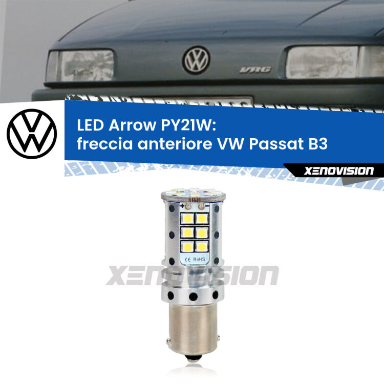 <strong>Freccia Anteriore LED no-spie per VW Passat</strong> B3 1994 - 1996. Lampada <strong>PY21W</strong> modello top di gamma Arrow.