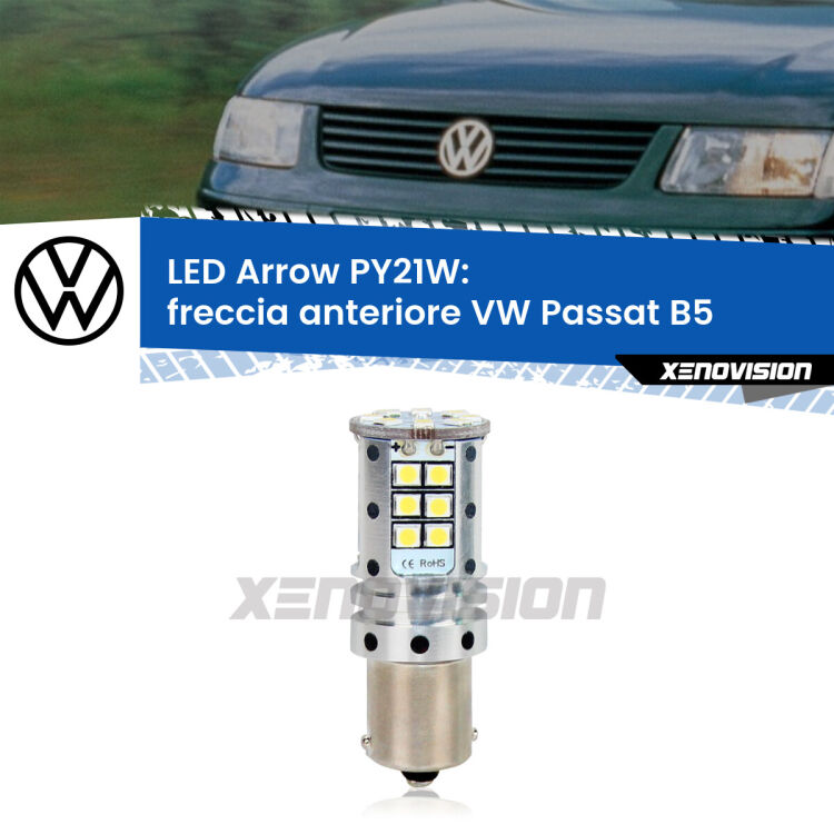 <strong>Freccia Anteriore LED no-spie per VW Passat</strong> B5 faro bianco. Lampada <strong>PY21W</strong> modello top di gamma Arrow.