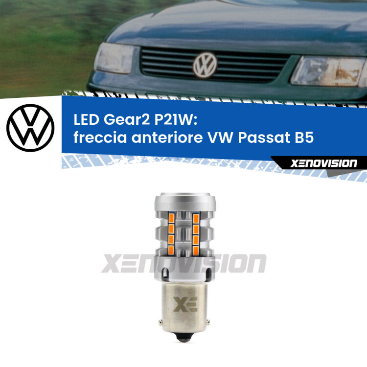 FINE SERIE: NO GARANZIA <strong>Freccia Anteriore LED no-spie per VW Passat</strong> B5 faro giallo. Lampada <strong>P21W</strong> modello Gear2 no Hyperflash.