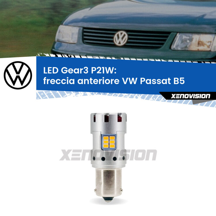 <strong>Freccia Anteriore LED no-spie per VW Passat</strong> B5 faro giallo. Lampada <strong>P21W</strong> modello Gear3 no Hyperflash, raffreddata a ventola.