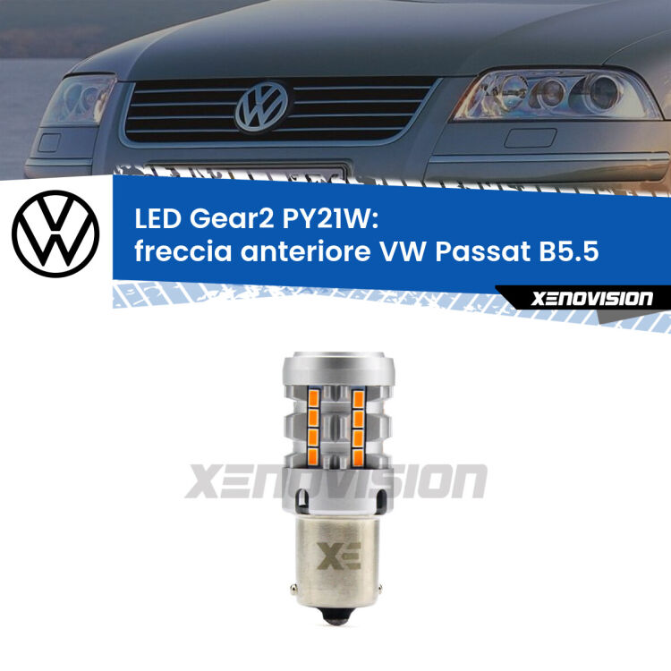 FINE SERIE: NO GARANZIA <strong>Freccia Anteriore LED no-spie per VW Passat</strong> B5.5 2000 - 2005. Lampada <strong>PY21W</strong> modello Gear2 no Hyperflash.