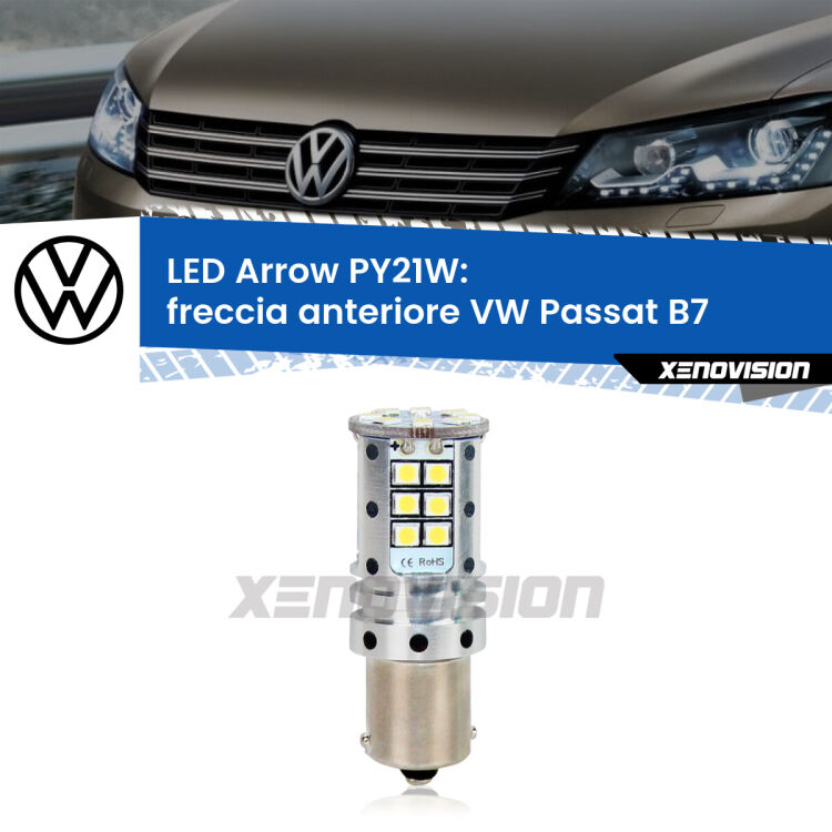 <strong>Freccia Anteriore LED no-spie per VW Passat</strong> B7 con fari alogeni. Lampada <strong>PY21W</strong> modello top di gamma Arrow.