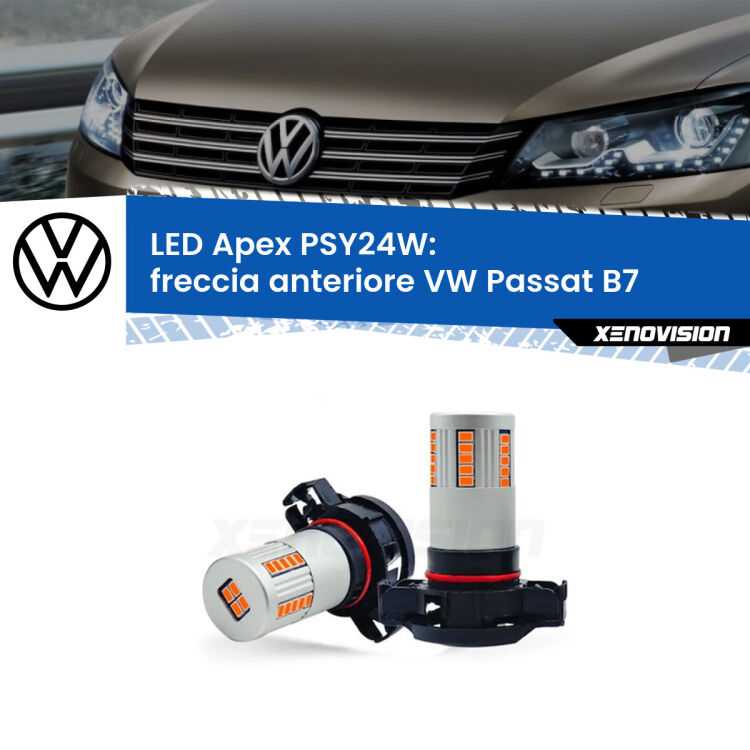 <strong>Freccia Anteriore LED no-spie per VW Passat</strong> B7 in poi. Coppia lampade <strong>PSY24W</strong> modello Apex no Hyperflash.