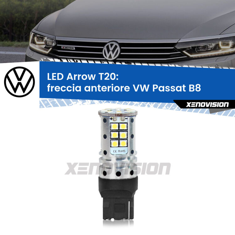 <strong>Freccia Anteriore LED no-spie per VW Passat</strong> B8 2014 - 2017. Lampada <strong>T20</strong> no Hyperflash modello Arrow.