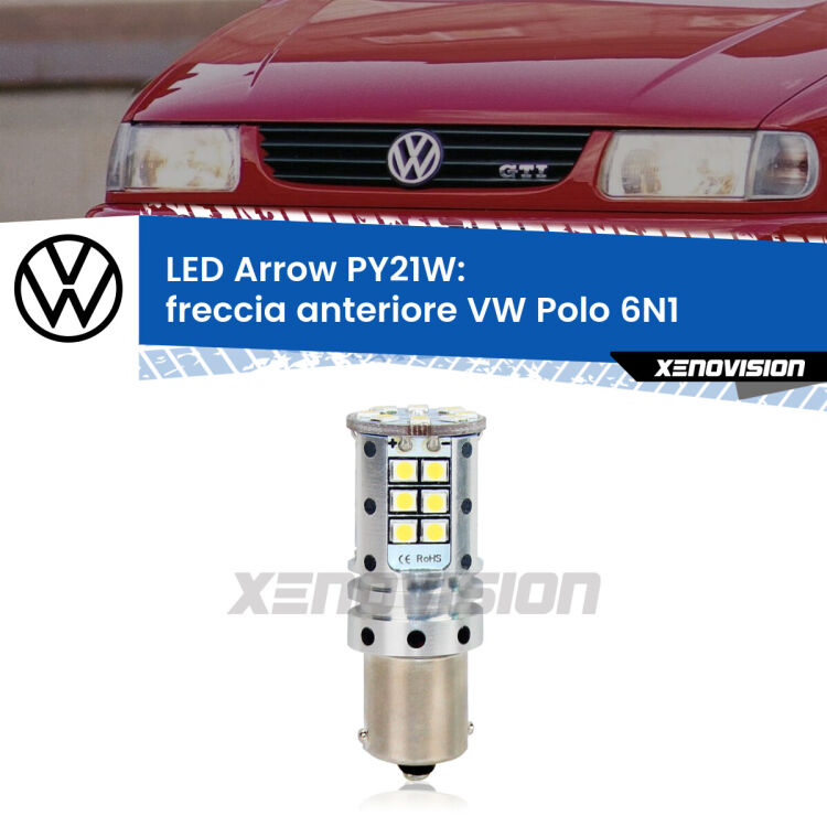 <strong>Freccia Anteriore LED no-spie per VW Polo</strong> 6N1 faro bianco. Lampada <strong>PY21W</strong> modello top di gamma Arrow.