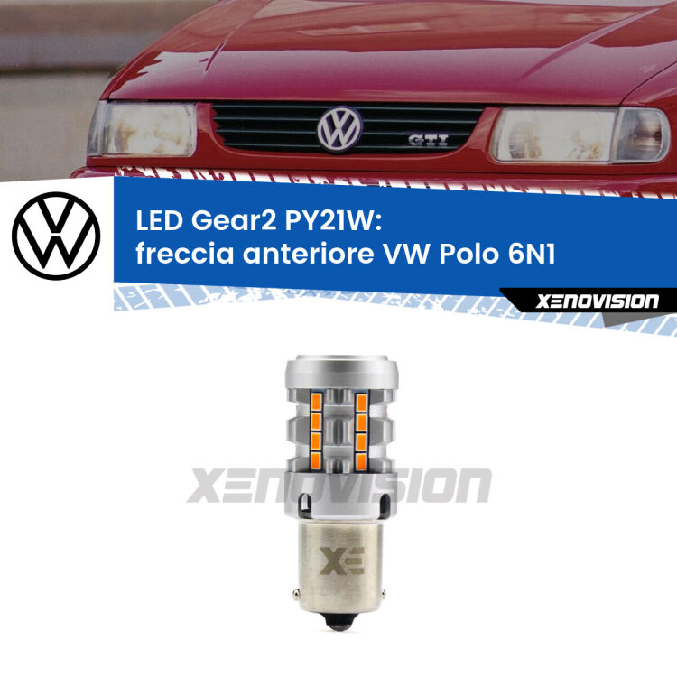 FINE SERIE: NO GARANZIA <strong>Freccia Anteriore LED no-spie per VW Polo</strong> 6N1 faro bianco. Lampada <strong>PY21W</strong> modello Gear2 no Hyperflash.