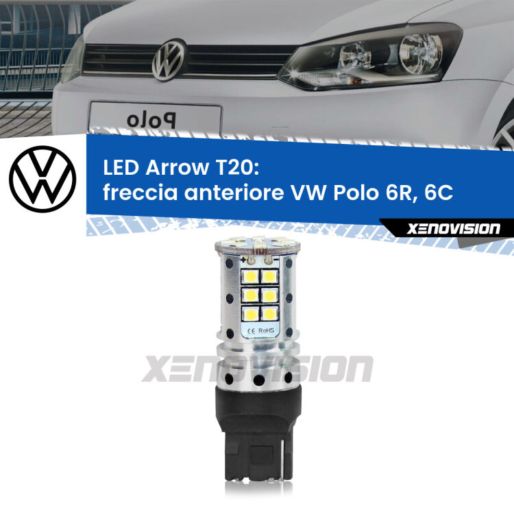 <strong>Freccia Anteriore LED no-spie per VW Polo</strong> 6R, 6C 6C. Lampada <strong>T20</strong> no Hyperflash modello Arrow.