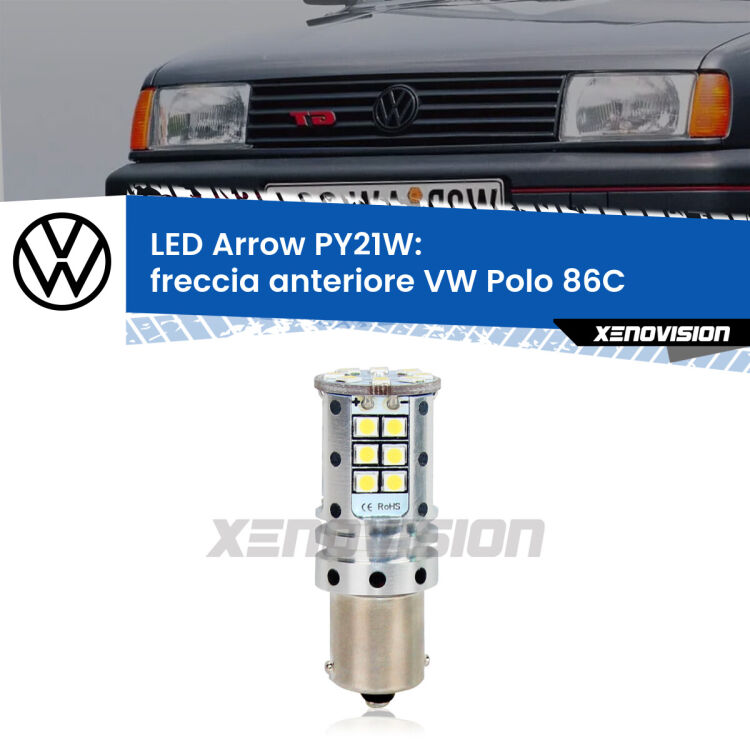 <strong>Freccia Anteriore LED no-spie per VW Polo</strong> 86C faro bianco. Lampada <strong>PY21W</strong> modello top di gamma Arrow.