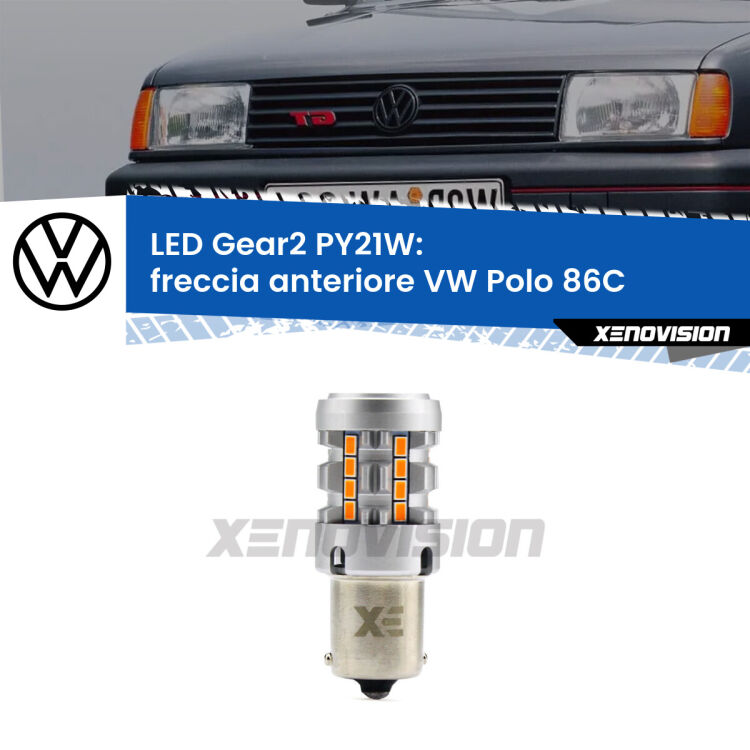 FINE SERIE: NO GARANZIA <strong>Freccia Anteriore LED no-spie per VW Polo</strong> 86C faro bianco. Lampada <strong>PY21W</strong> modello Gear2 no Hyperflash.