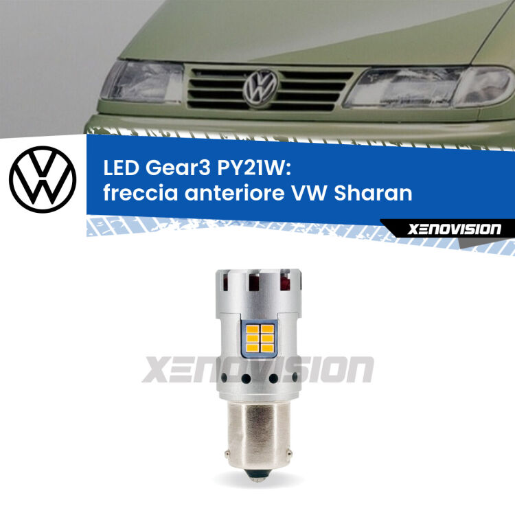 <strong>Freccia Anteriore LED no-spie per VW Sharan</strong>  1995 - 2010. Lampada <strong>PY21W</strong> modello Gear3 no Hyperflash, raffreddata a ventola.