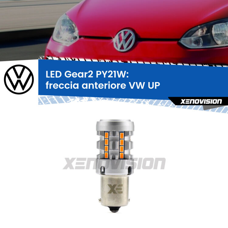 FINE SERIE: NO GARANZIA <strong>Freccia Anteriore LED no-spie per VW UP</strong>  2011 in poi. Lampada <strong>PY21W</strong> modello Gear2 no Hyperflash.