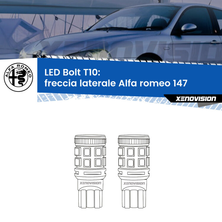 <strong>Freccia laterale LED per Alfa romeo 147</strong>  2000 - 2010. Coppia lampade <strong>T10</strong> modello Bolt canbus.