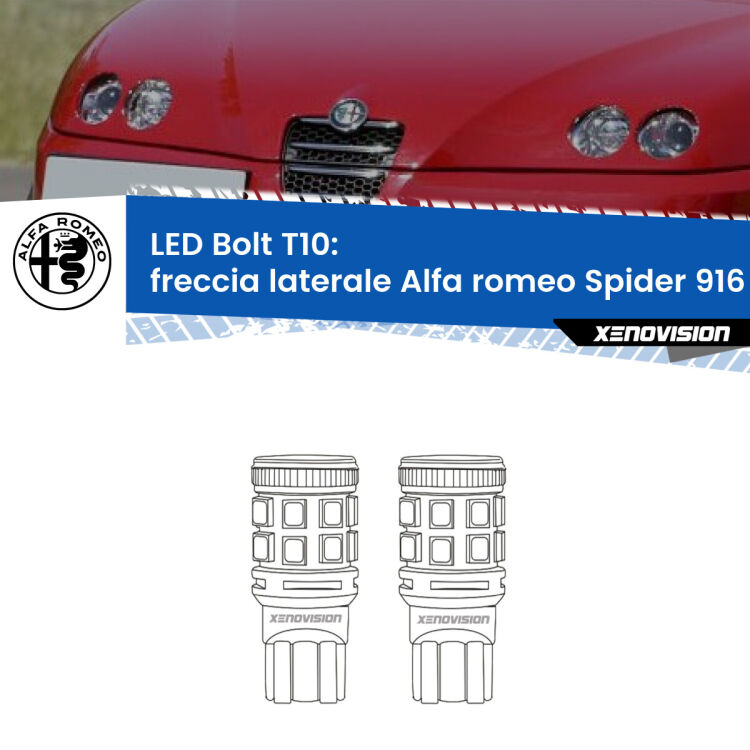 <strong>Freccia laterale LED per Alfa romeo Spider</strong> 916 faro giallo. Coppia lampade <strong>T10</strong> modello Bolt canbus.