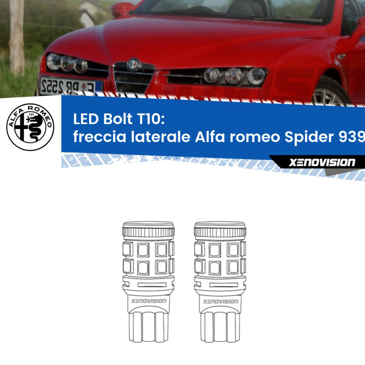 <strong>Freccia laterale LED per Alfa romeo Spider</strong> 939 2006 - 2010. Coppia lampade <strong>T10</strong> modello Bolt canbus.