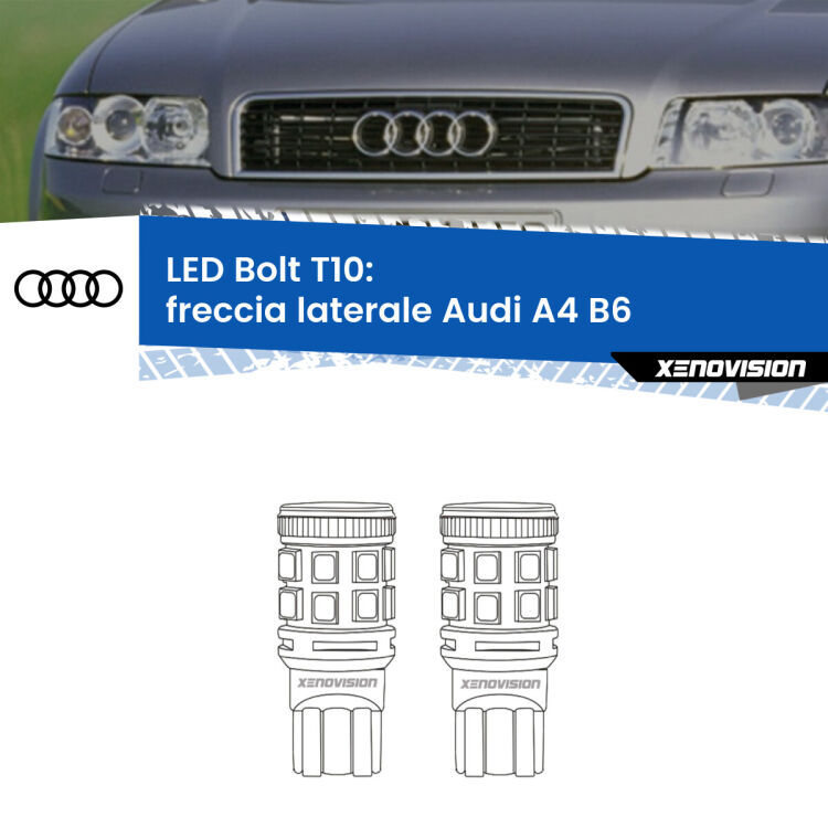 <strong>Freccia laterale LED per Audi A4</strong> B6 2000 - 2004. Coppia lampade <strong>T10</strong> modello Bolt canbus.