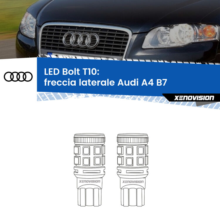 <strong>Freccia laterale LED per Audi A4</strong> B7 2004 - 2008. Coppia lampade <strong>T10</strong> modello Bolt canbus.