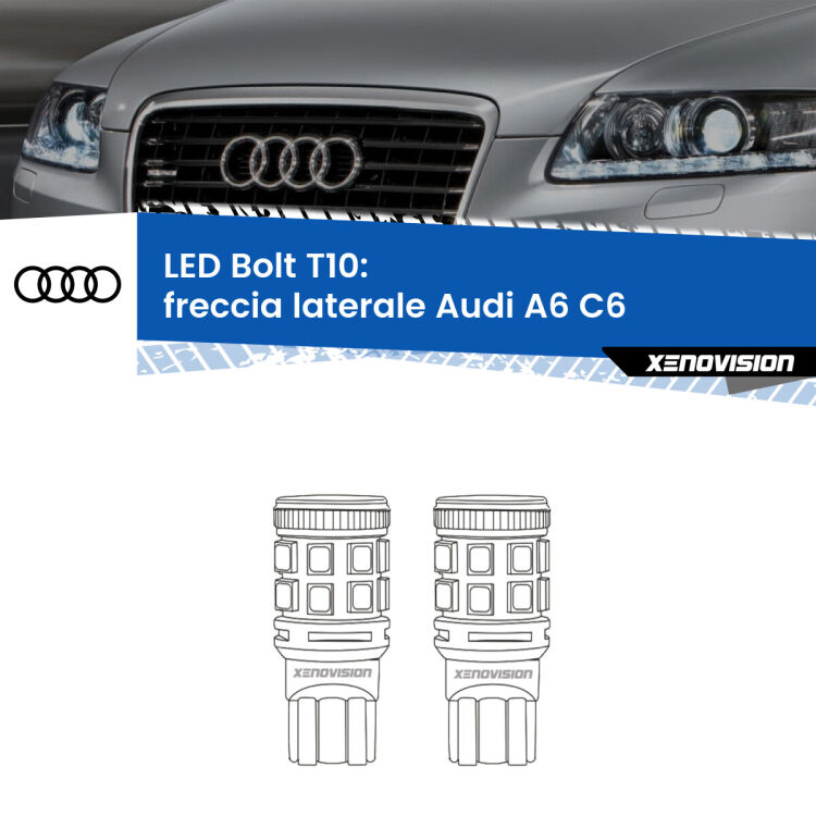 <strong>Freccia laterale LED per Audi A6</strong> C6 2004 - 2011. Coppia lampade <strong>T10</strong> modello Bolt canbus.