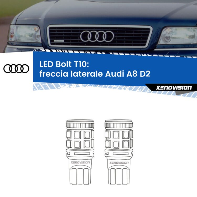 <strong>Freccia laterale LED per Audi A8</strong> D2 1994 - 1998. Coppia lampade <strong>T10</strong> modello Bolt canbus.