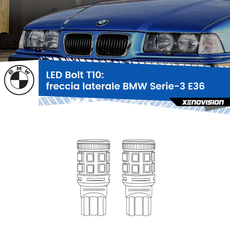 <strong>Freccia laterale LED per BMW Serie-3</strong> E36 faro bianco. Coppia lampade <strong>T10</strong> modello Bolt canbus.