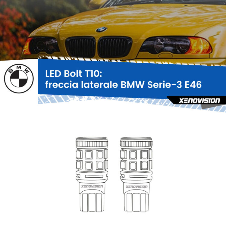 <strong>Freccia laterale LED per BMW Serie-3</strong> E46 faro bianco. Coppia lampade <strong>T10</strong> modello Bolt canbus.