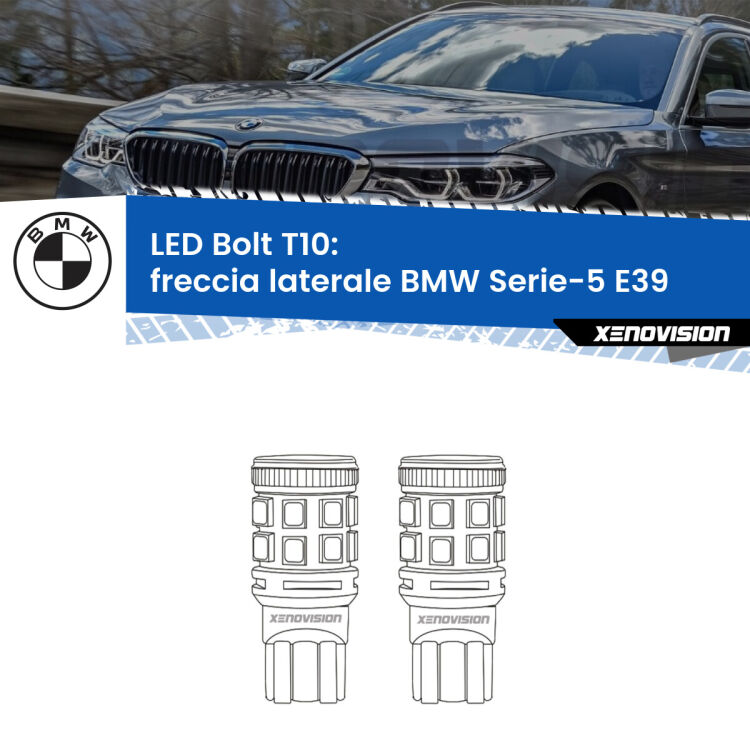 <strong>Freccia laterale LED per BMW Serie-5</strong> E39 faro bianco. Coppia lampade <strong>T10</strong> modello Bolt canbus.