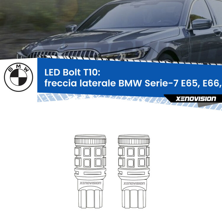 <strong>Freccia laterale LED per BMW Serie-7</strong> E65, E66, E67 faro bianco. Coppia lampade <strong>T10</strong> modello Bolt canbus.