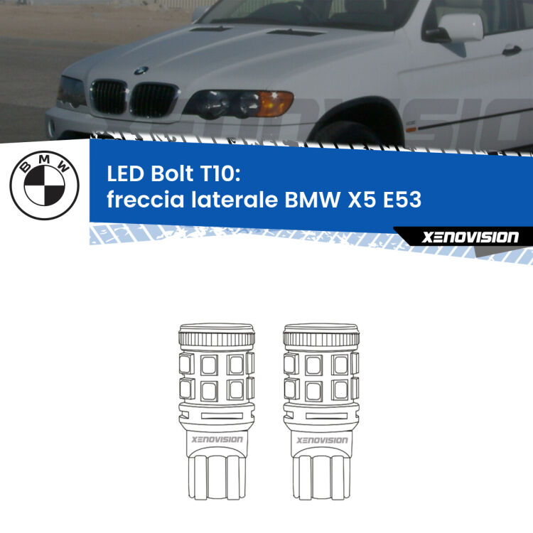 <strong>Freccia laterale LED per BMW X5</strong> E53 faro bianco. Coppia lampade <strong>T10</strong> modello Bolt canbus.