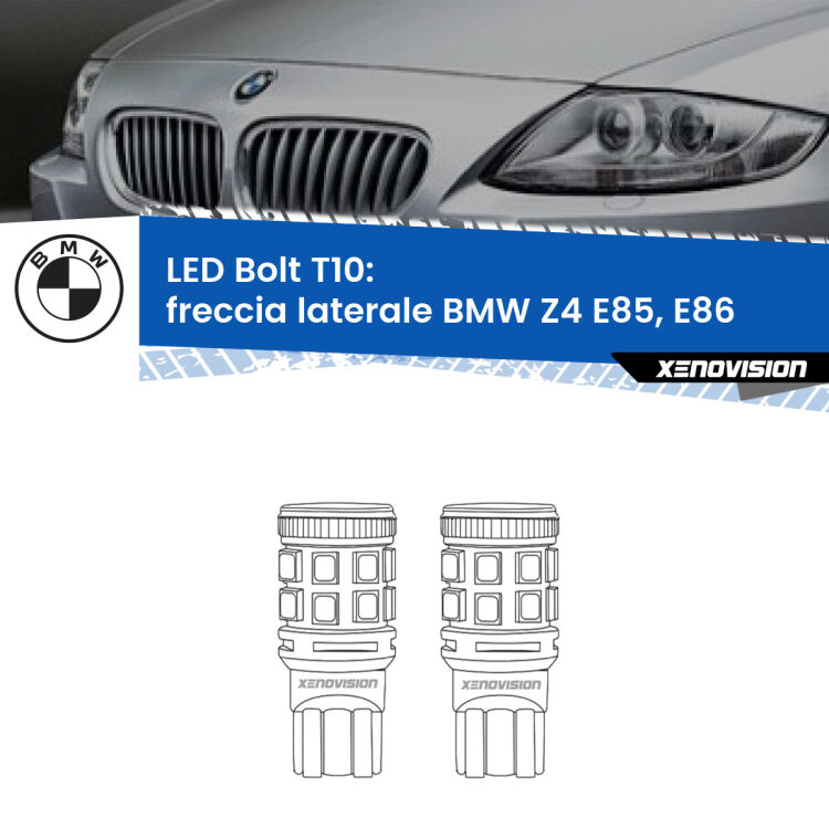 <strong>Freccia laterale LED per BMW Z4</strong> E85, E86 faro giallo. Coppia lampade <strong>T10</strong> modello Bolt canbus.