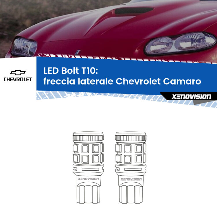 <strong>Freccia laterale LED per Chevrolet Camaro</strong>  1998 - 2002. Coppia lampade <strong>T10</strong> modello Bolt canbus.